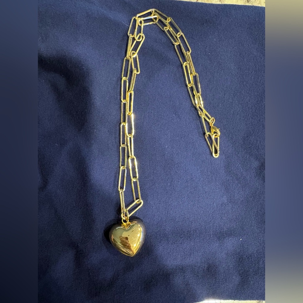 Gold Heart Locket on Paperclip Chain Necklace - Women Jewelry - Picture 2 of 3
